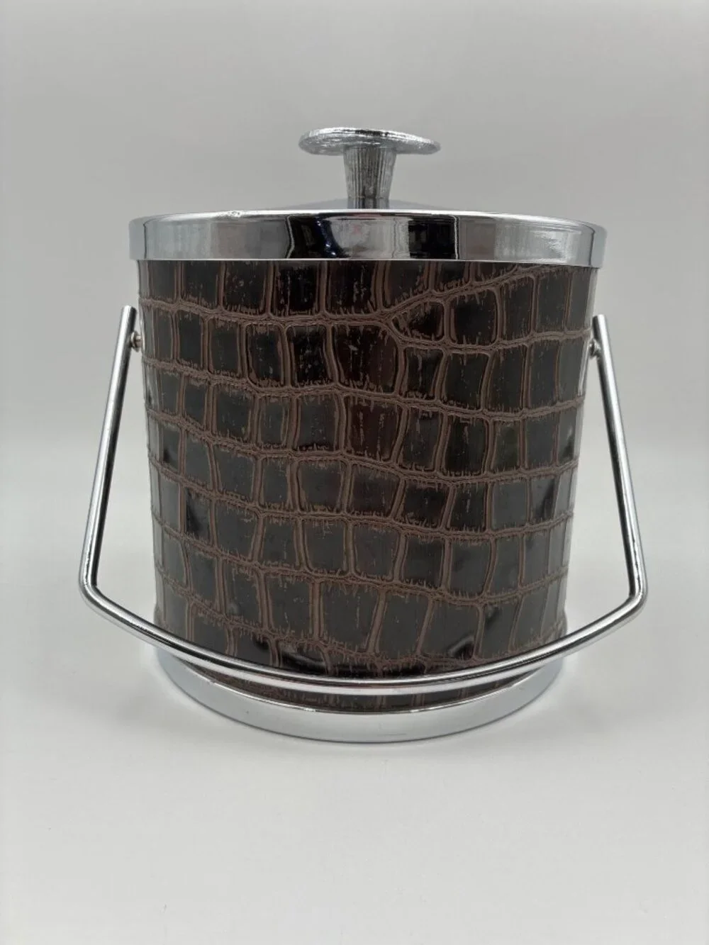 Serv-Master Creations Brown Faux Alligator Croc Ice Bucket Chrome Handle Lid